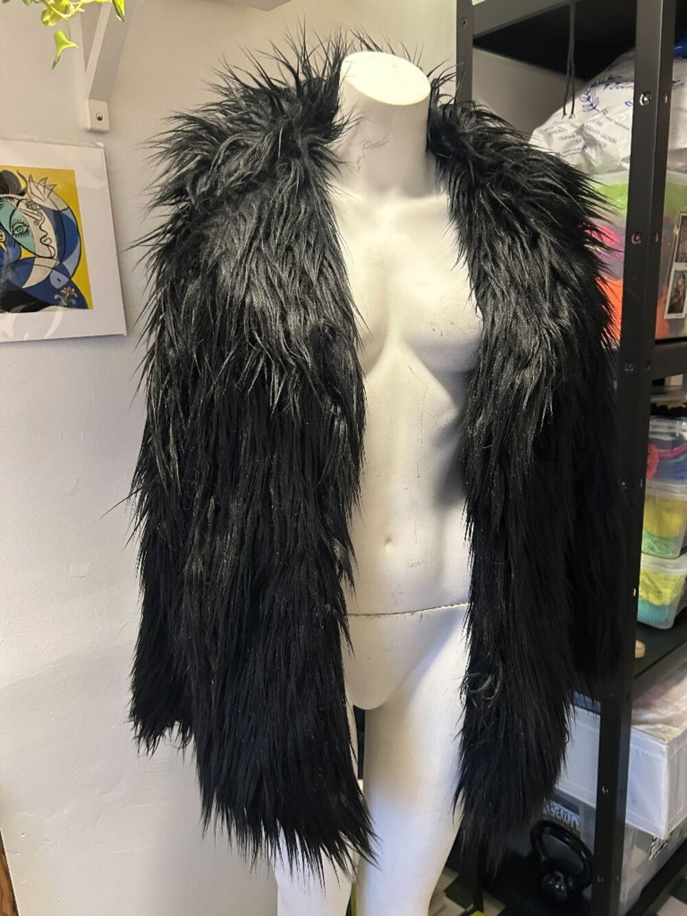 Current Mood Black Shaggy Faux Fur Y2K Coat